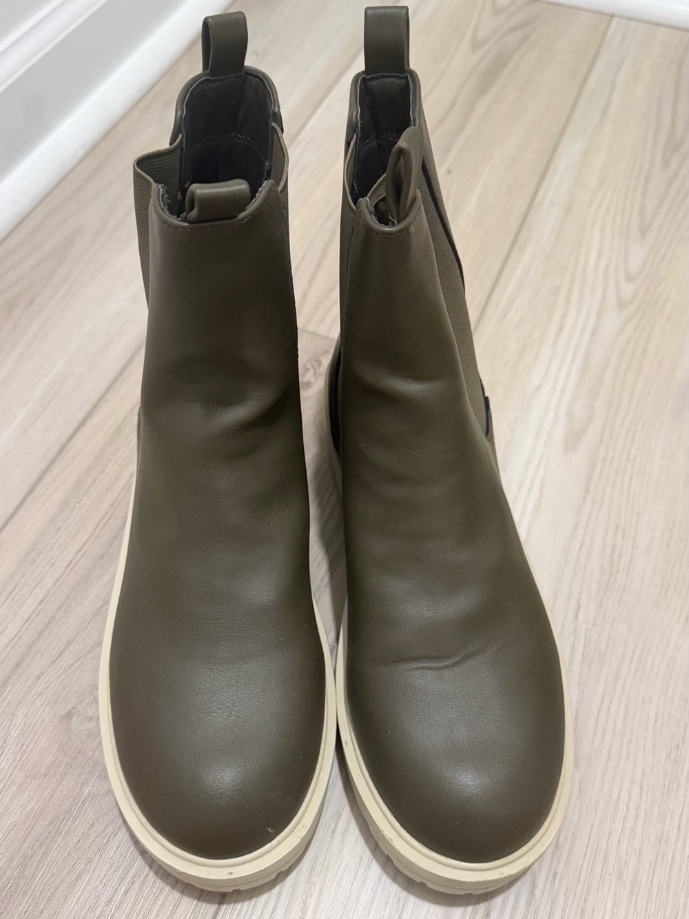 The Drop Olive Green Chelsea Boot with Cream Sole - Women's Ankle Boots